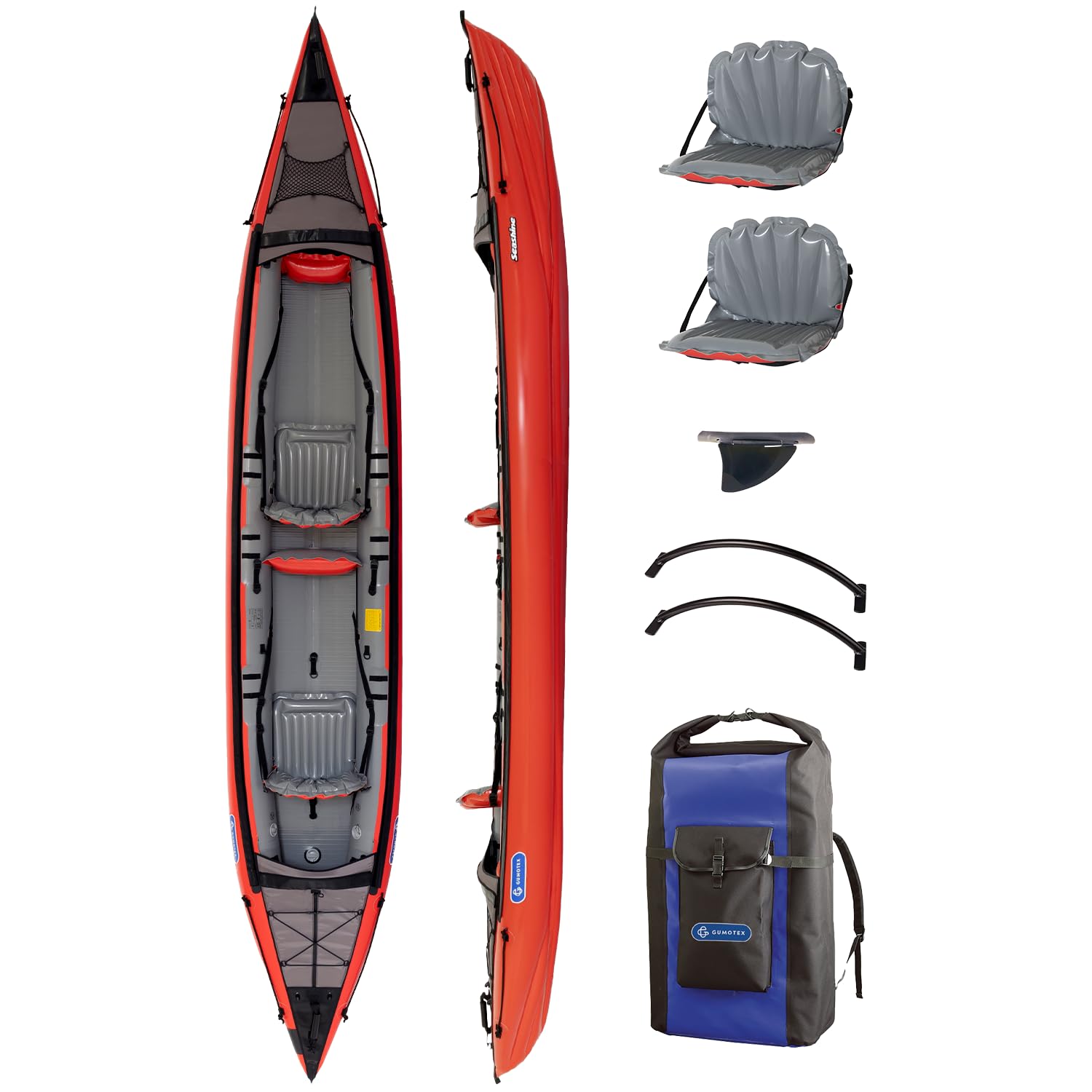 Two Person Tandem Inflatable Sit On Top Touring Kayak for Lakes Rivers Sea