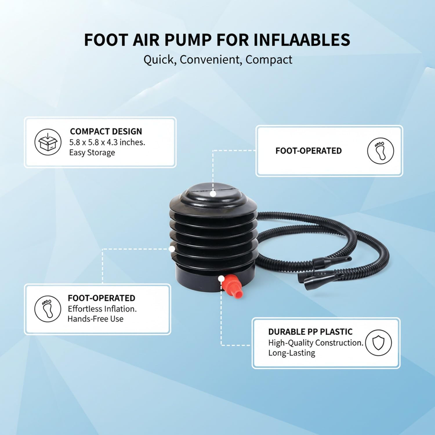 Hands Free Foot Air Pump for Inflatables Sports Balls and Camping Gear