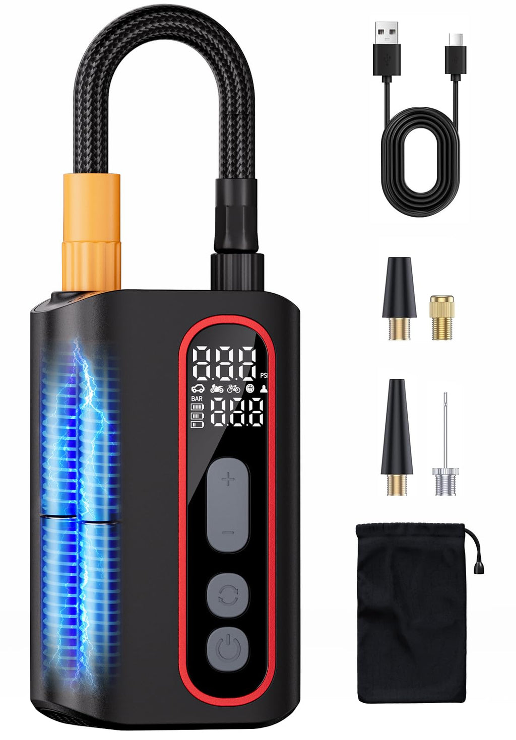 160 PSI Mini Electric Bike Pump with Gauge Auto Stop and Presta Valve