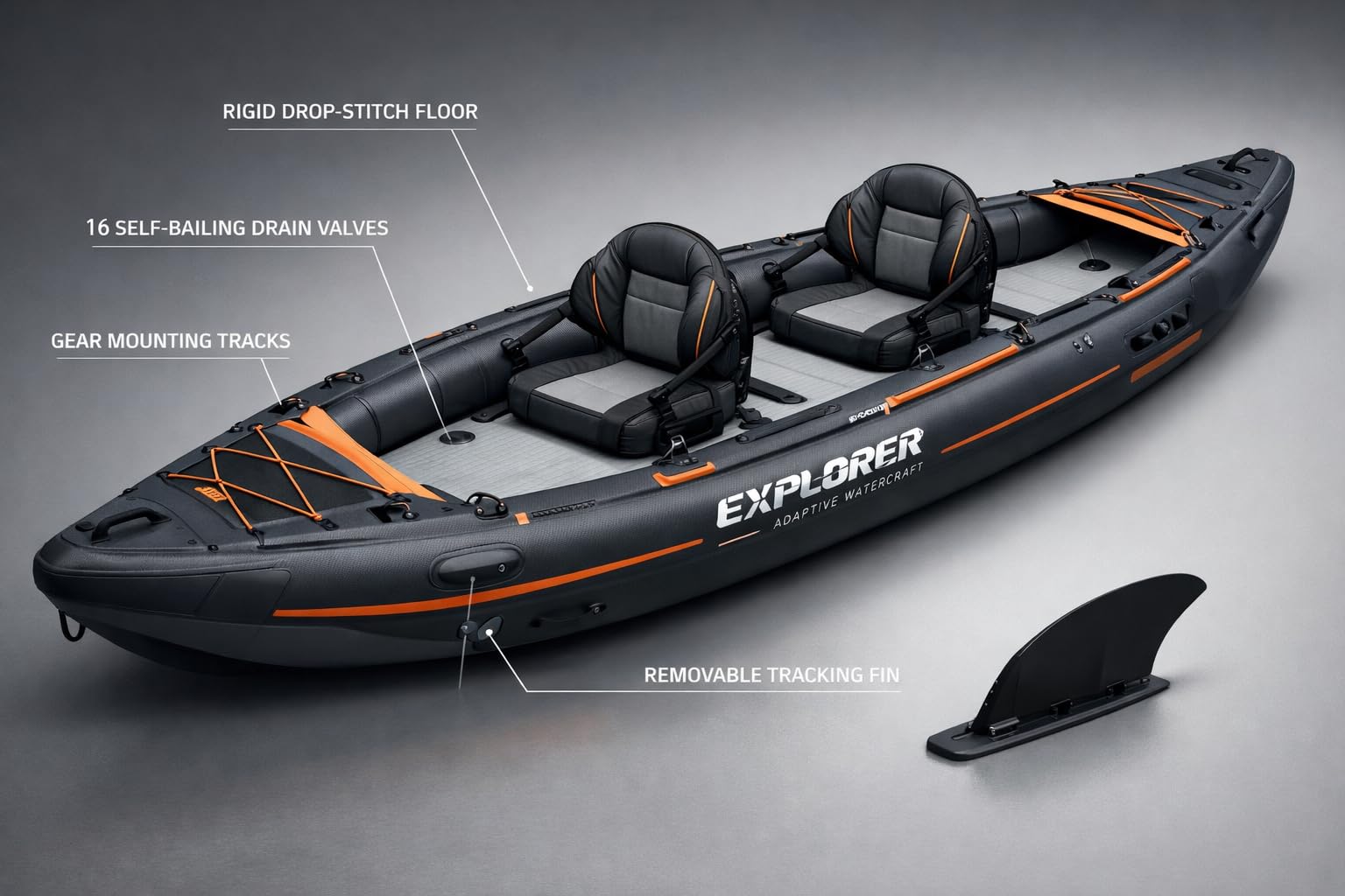Two Person Inflatable Kayak Drop Stitch Floor Padded Seats Orange Black
