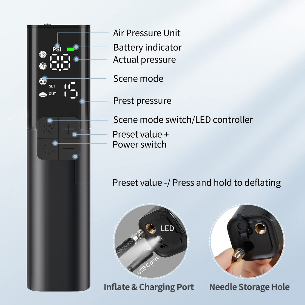 15 PSI Electric Ball Pump with Pressure Gauge and Preset Modes