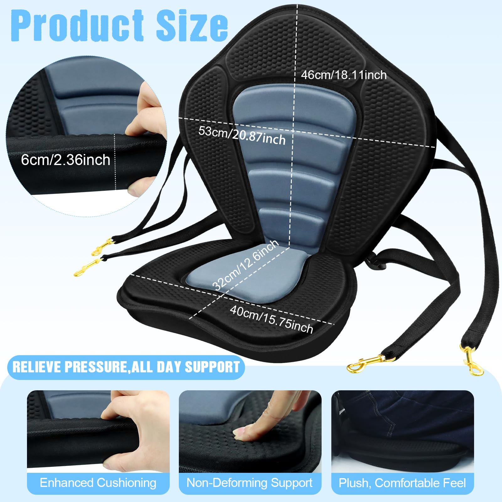Deluxe Padded Kayak Seat with Backrest and Detachable Storage Bag