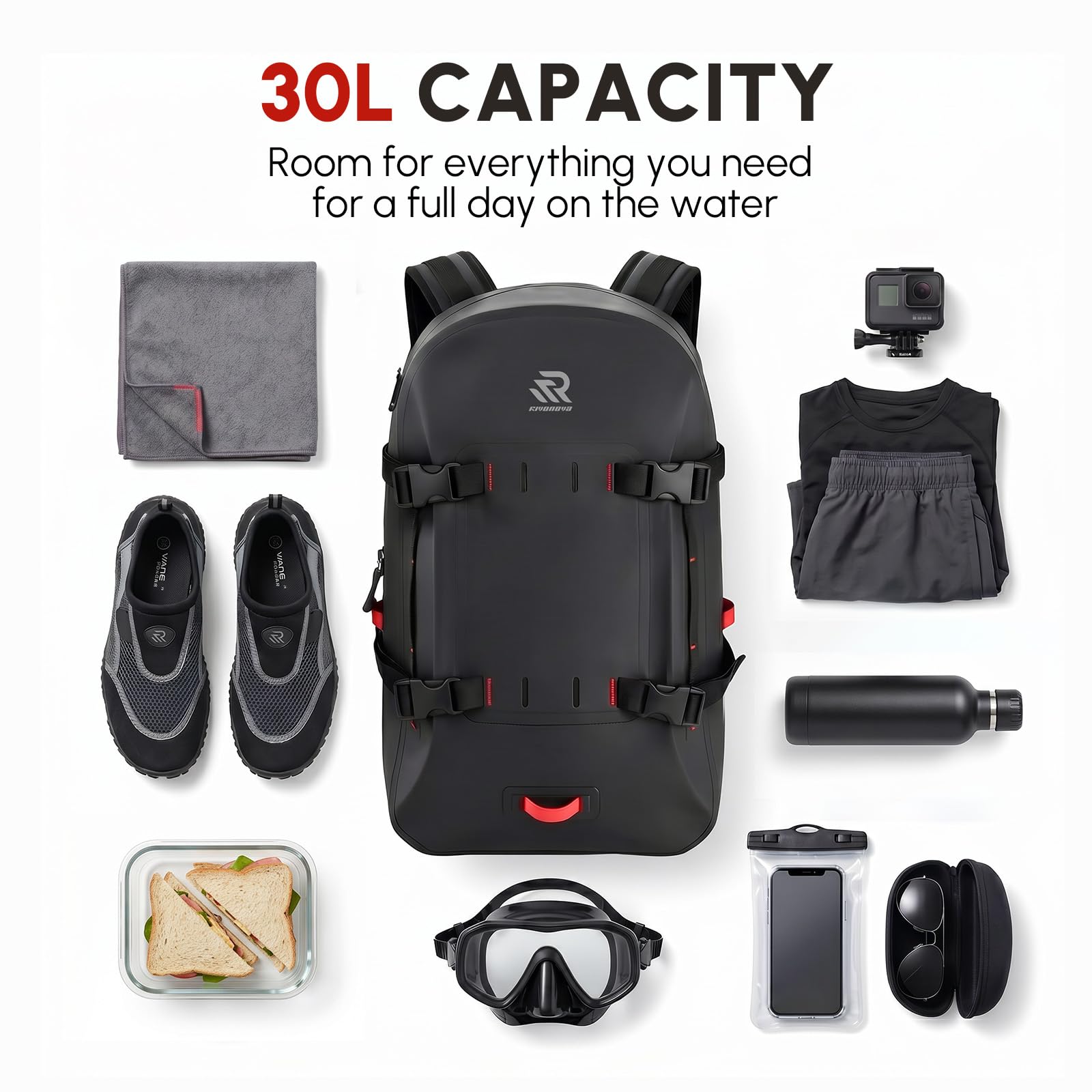 30L IPX7 Waterproof Backpack Dry Bag for Kayaking and Paddle Boarding