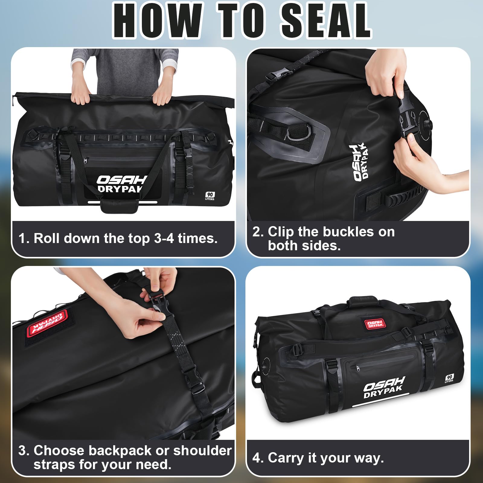 Heavy Duty Waterproof Roll Top Travel Duffel Bag with Straps and Handles