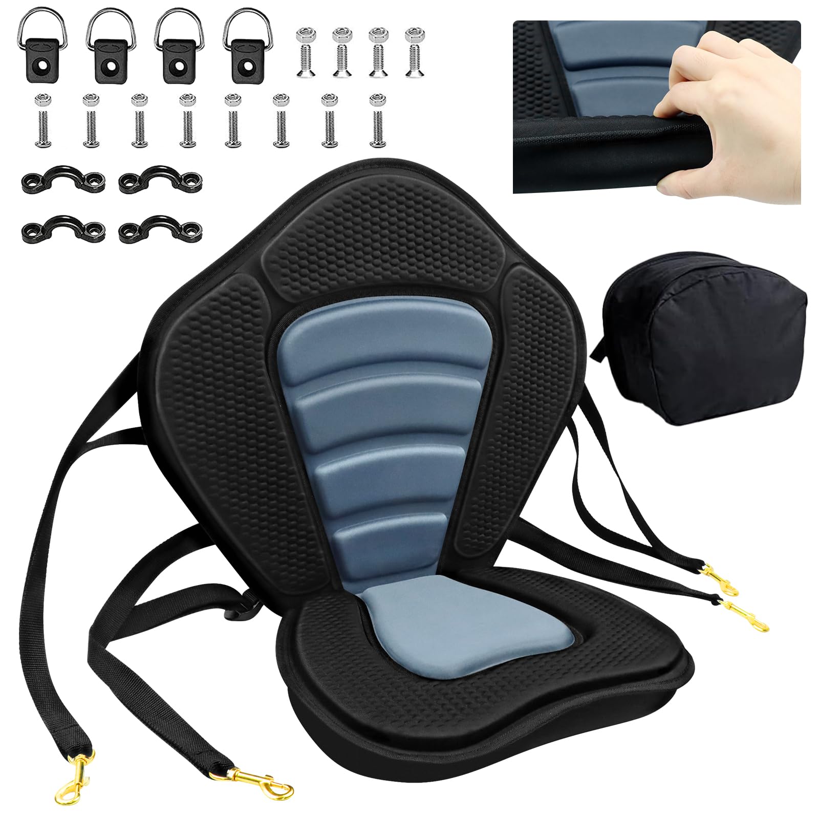 Deluxe Padded Kayak Seat with Backrest and Detachable Storage Bag