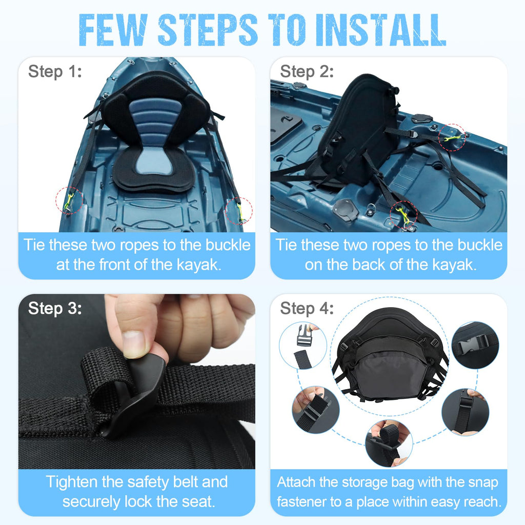 Deluxe Padded Kayak Seat with Backrest and Detachable Storage Bag