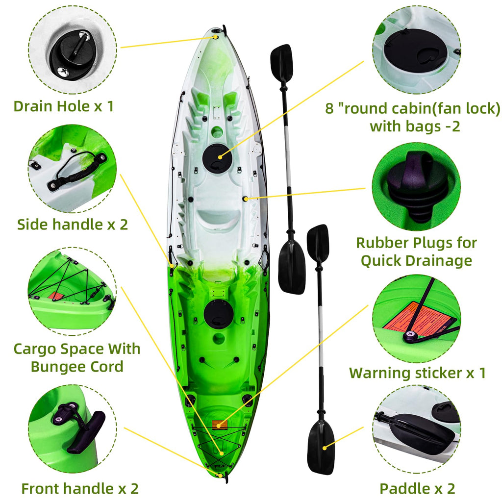 12 ft Hard Shell Sit on Top Ocean Fishing Kayak for Two to Three Adults