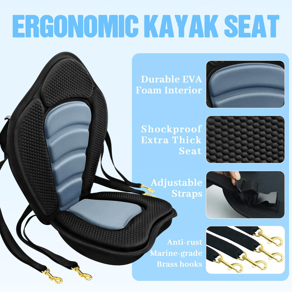 Deluxe Padded Kayak Seat with Backrest and Detachable Storage Bag