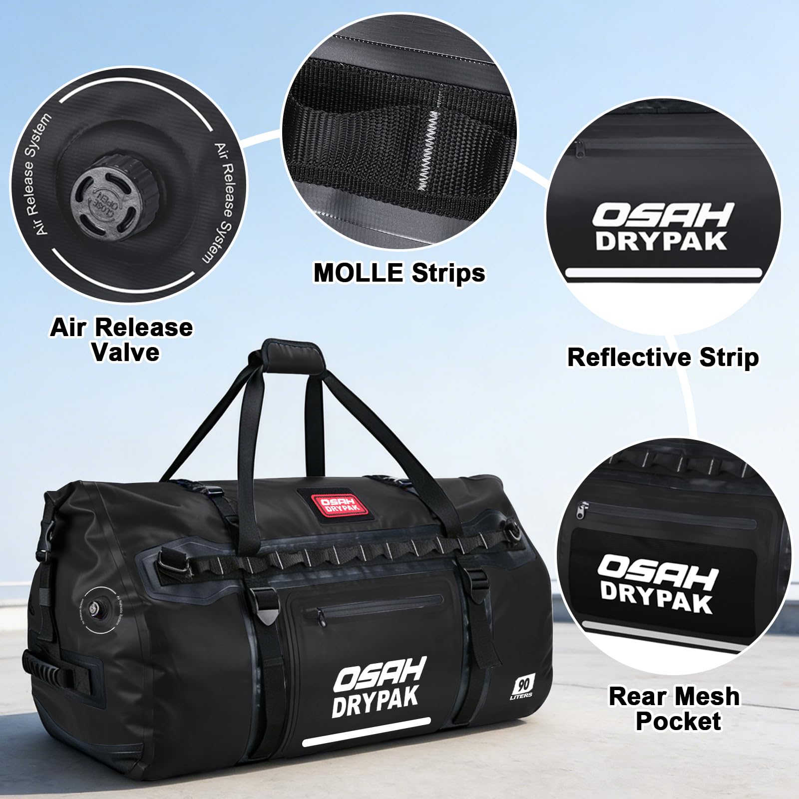 Heavy Duty Waterproof Roll Top Travel Duffel Bag with Straps and Handles