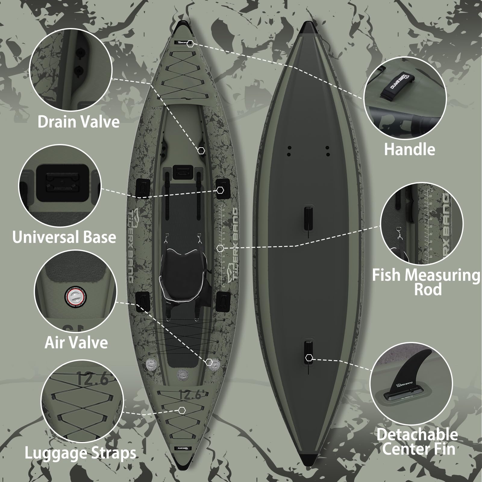12 ft Inflatable SUP Kayak Set with Detachable Seat for Fishing Touring