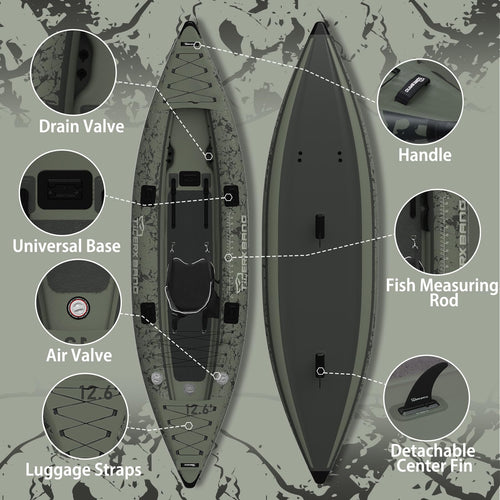 12 ft Inflatable SUP Kayak Set with Detachable Seat for Fishing Touring