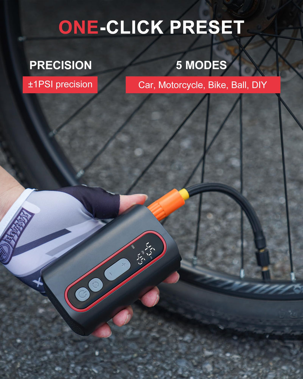 160 PSI Mini Electric Bike Pump with Gauge Auto Stop and Presta Valve