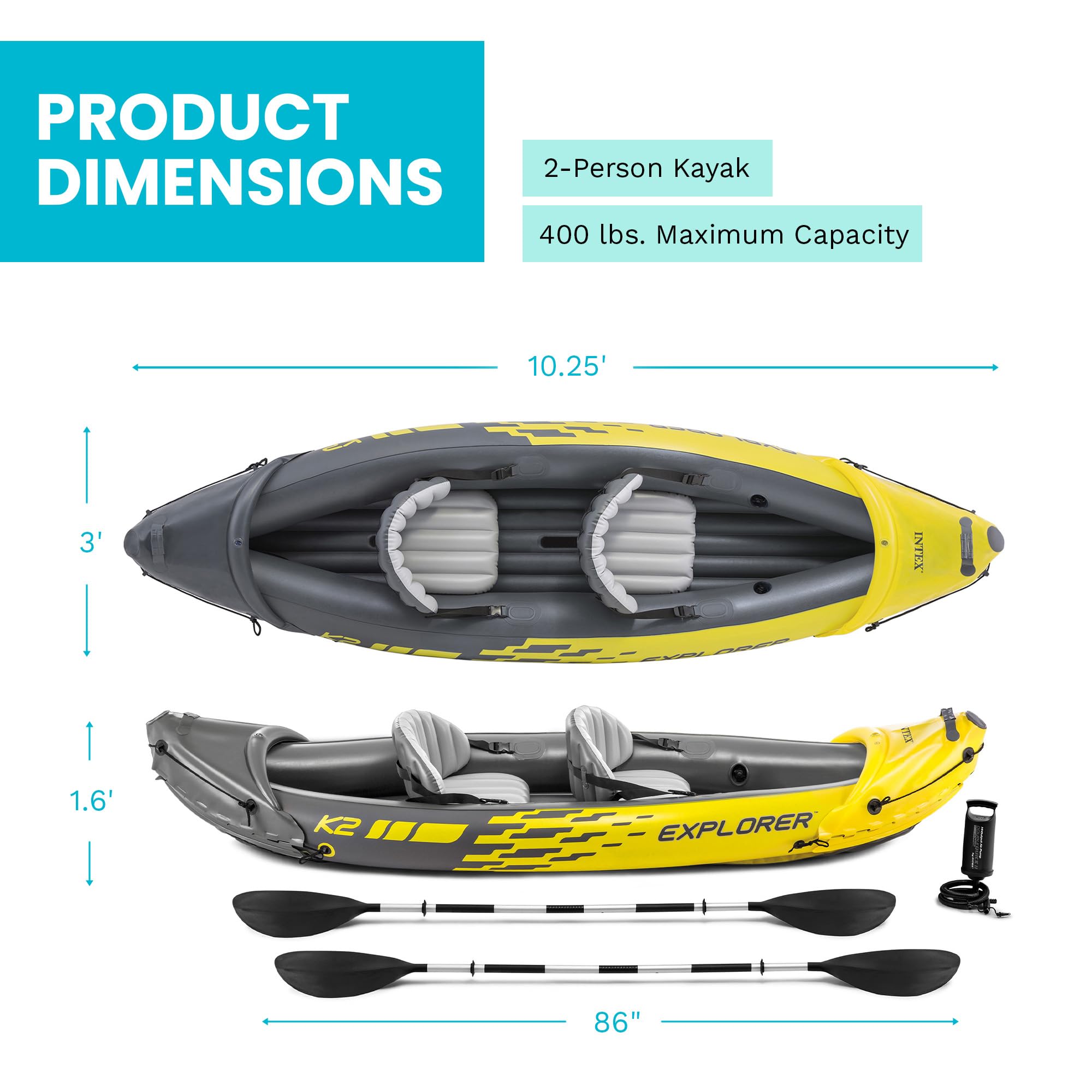 2 Person Inflatable Kayak Set with Oars Pump and Adjustable Seats