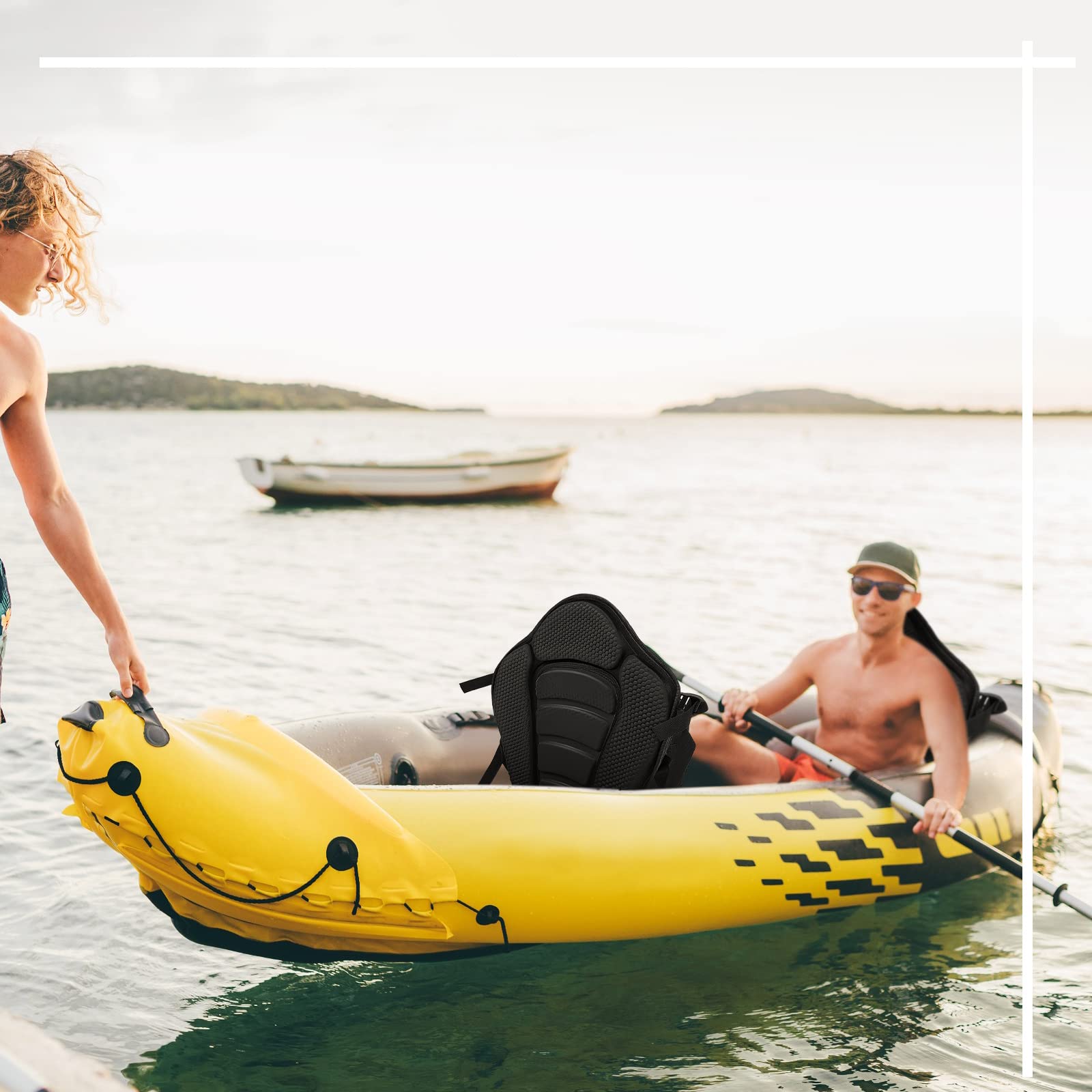 2 Pack Adjustable Padded Kayak Seats with Back Support and Storage Bags