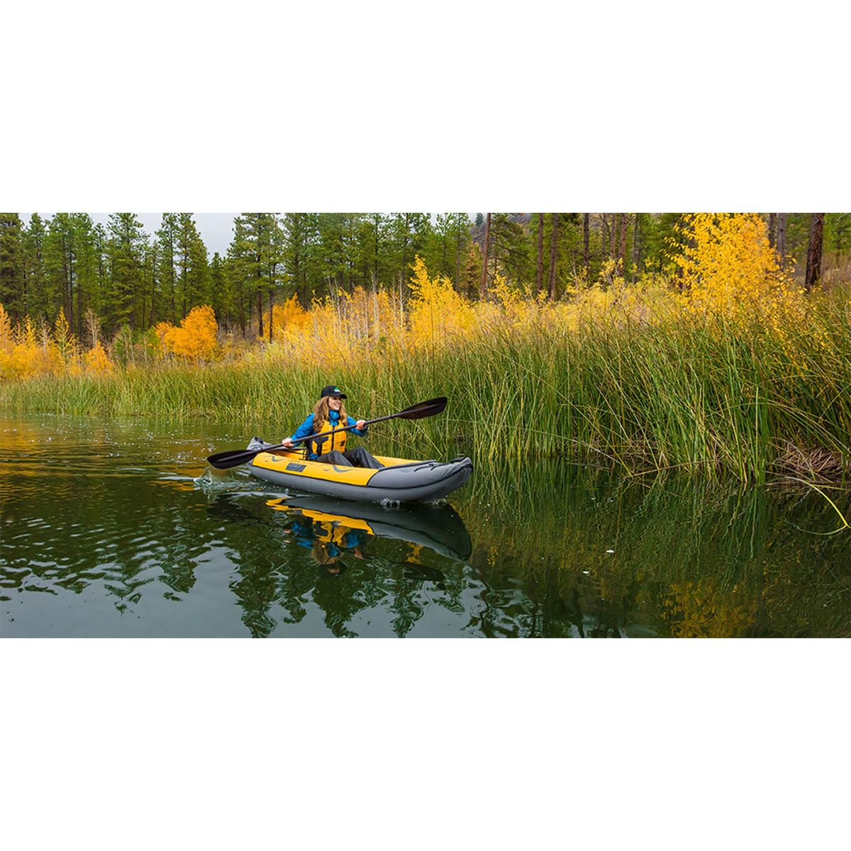 Yellow 11 ft Convertible Inflatable Recreational Kayak for One or Two