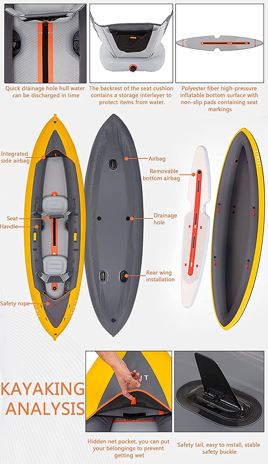 Thick High Pressure Inflatable Touring Kayak Rubber Dinghy Canoe