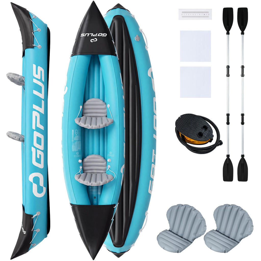 10.5 FT 2 Person Inflatable Tandem Touring Kayak with Paddles