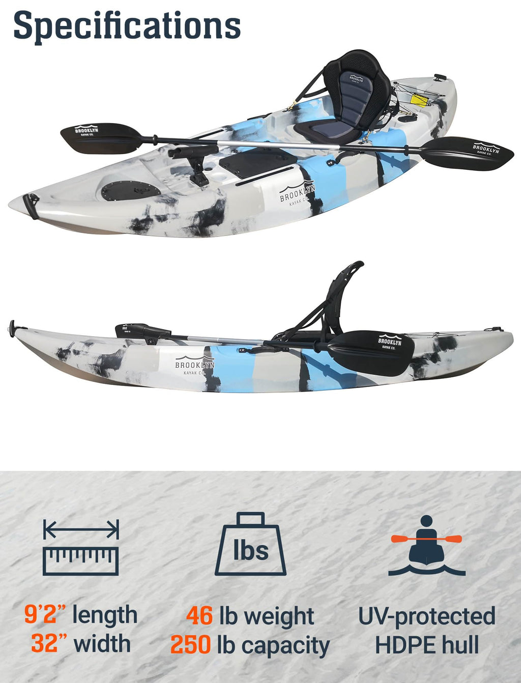 9 ft Sit On Top Solo Fishing Kayak with Rod Holders for Lakes Rivers