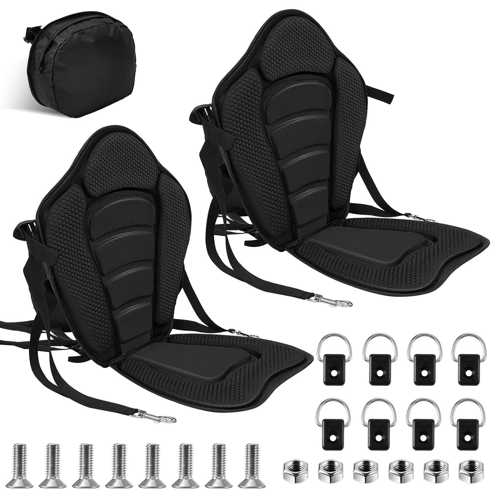 2 Pack Adjustable Padded Kayak Seats with Back Support and Storage Bags
