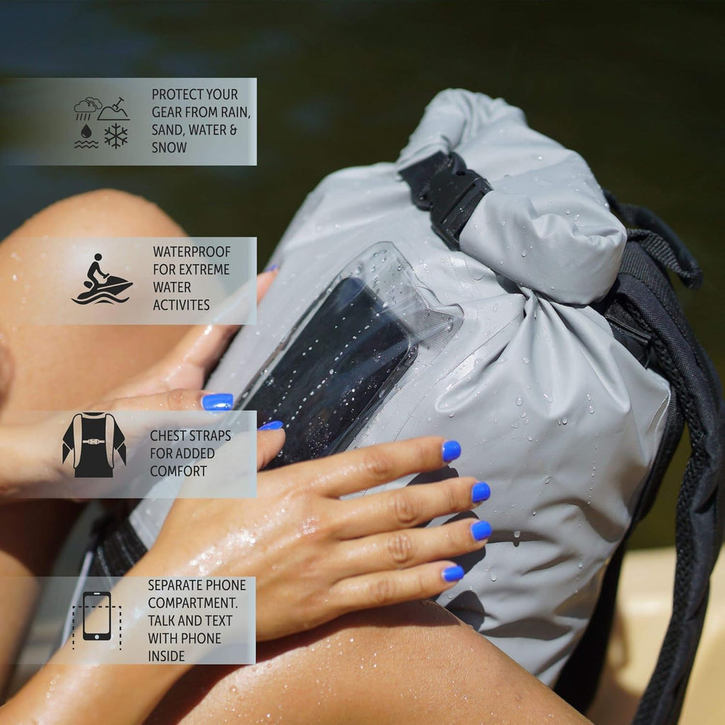 20L Waterproof Dry Bag Backpack with Roll Top and Clear Phone Pouch