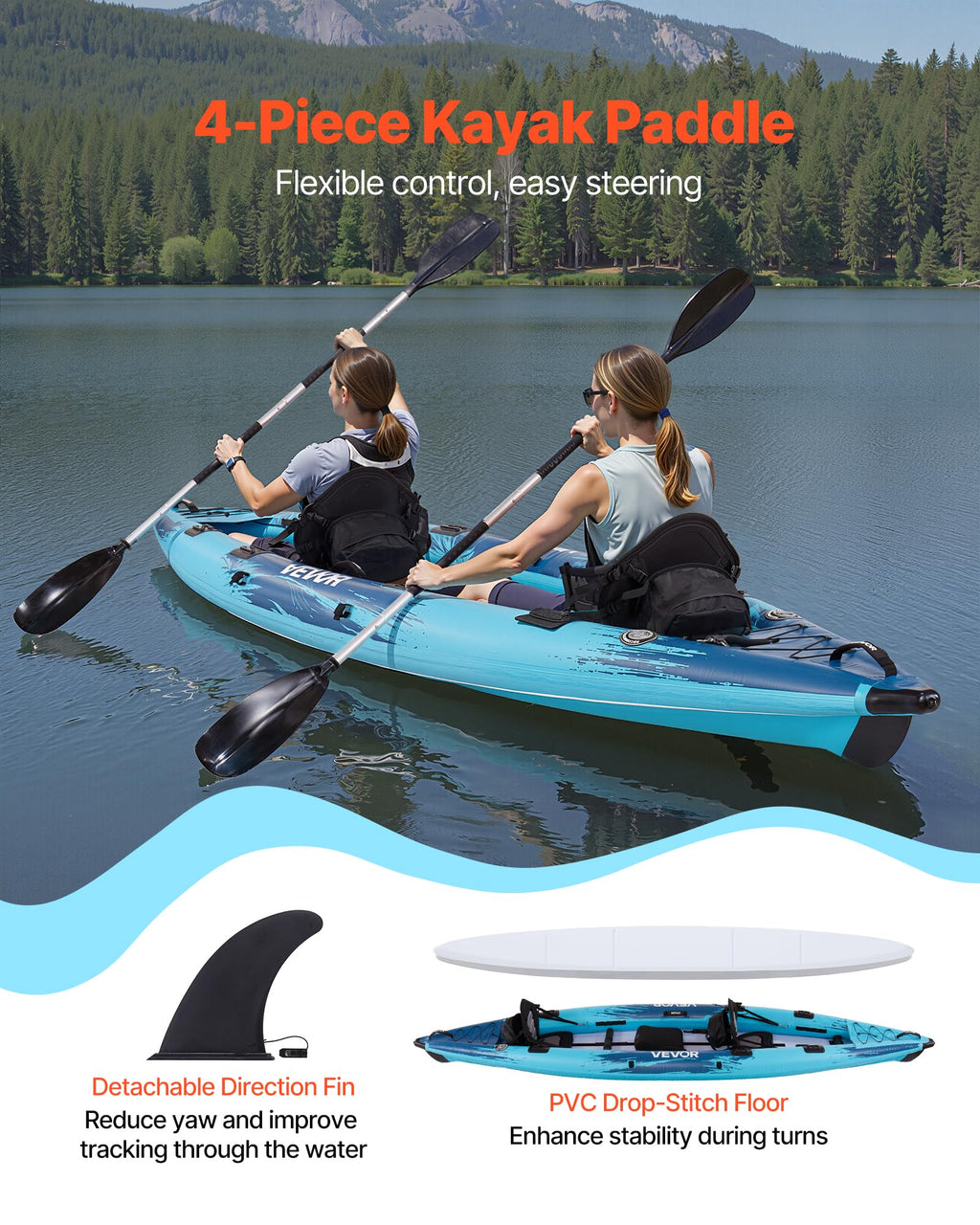Two Person 700 lb Capacity Inflatable Sit In Kayak for Fishing Touring