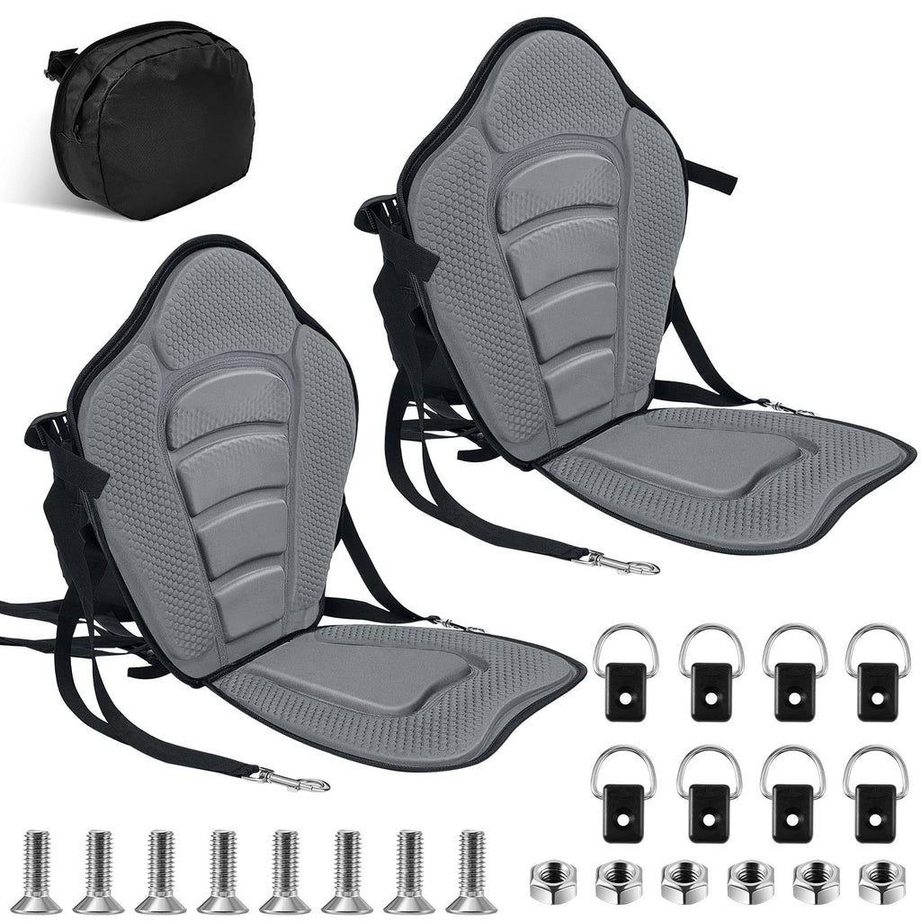 2 Pack Adjustable Padded Kayak Seats with Back Support and Storage Bags