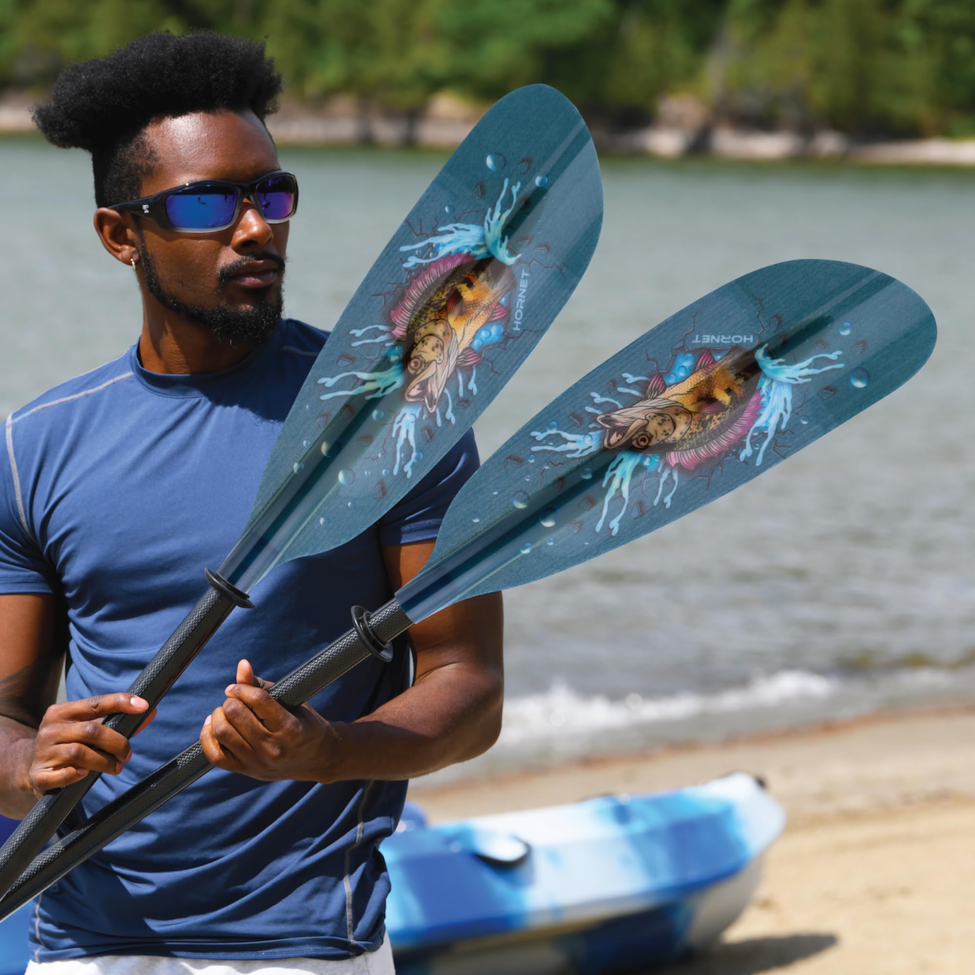 Adjustable Fiberglass Kayak Paddle with Carbon Shaft for Touring Fishing