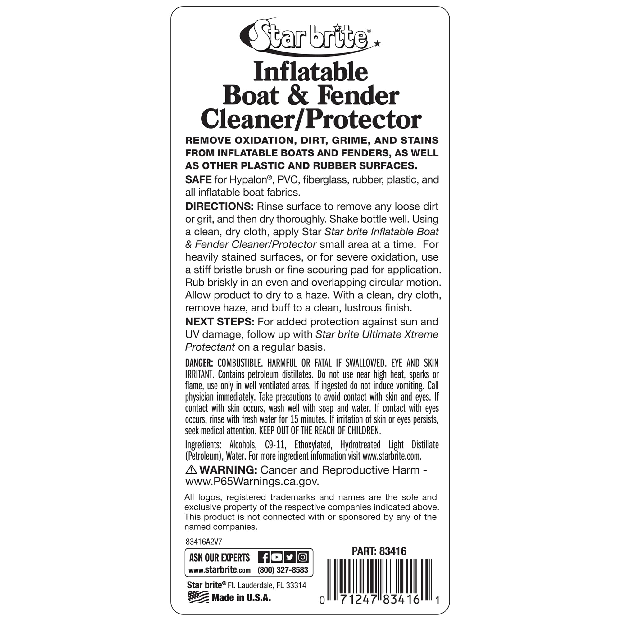 Heavy Duty Inflatable Boat and Fender Cleaner Protector for PVC Rubber
