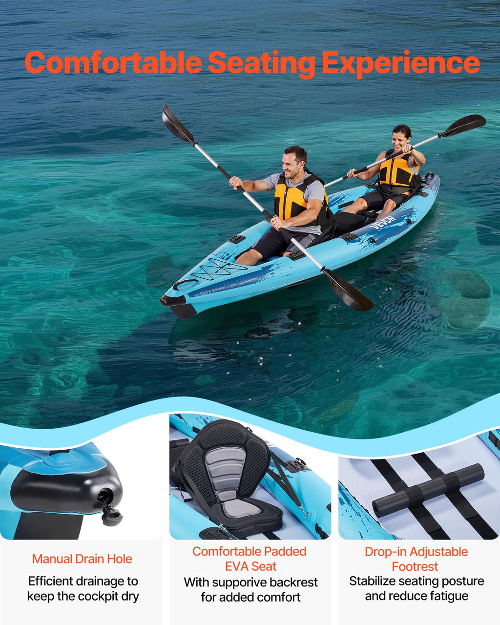 Two Person 700 lb Capacity Inflatable Sit In Kayak for Fishing Touring