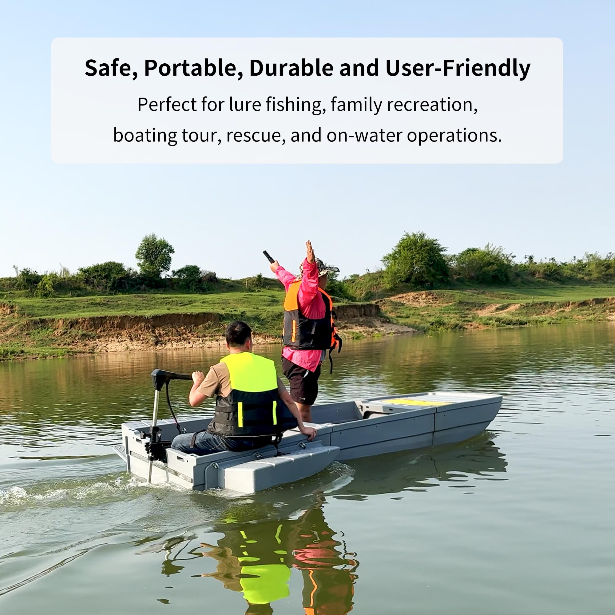 Two to Six Person Folding Pontoon Fishing Boat Motor Ready Modular Kayak