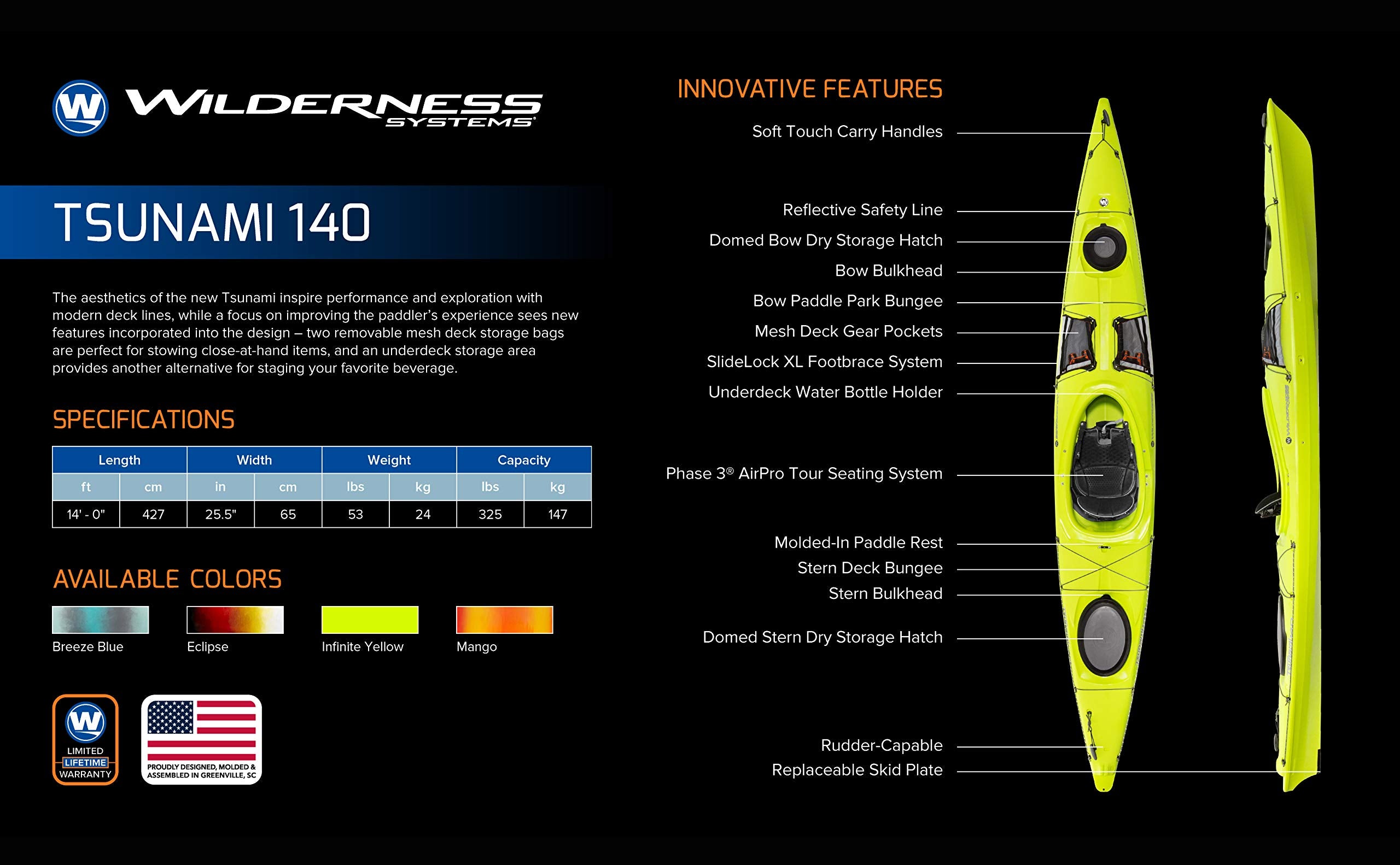 14 ft Sit Inside Touring Kayak with Storage and Comfort Seating