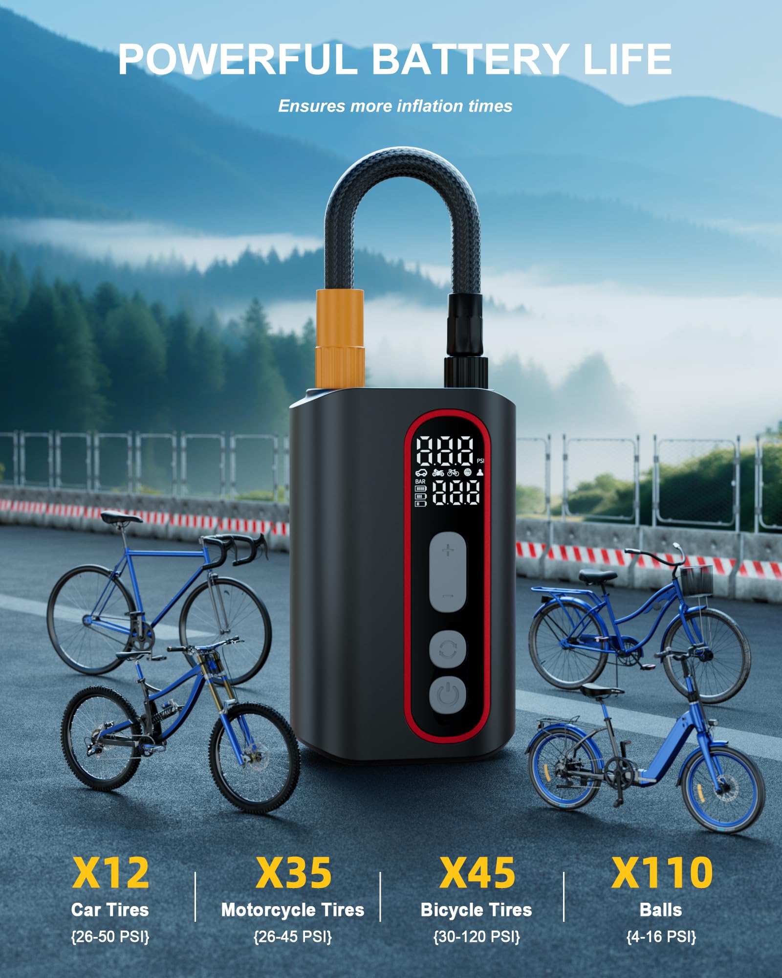 160 PSI Mini Electric Bike Pump with Gauge Auto Stop and Presta Valve