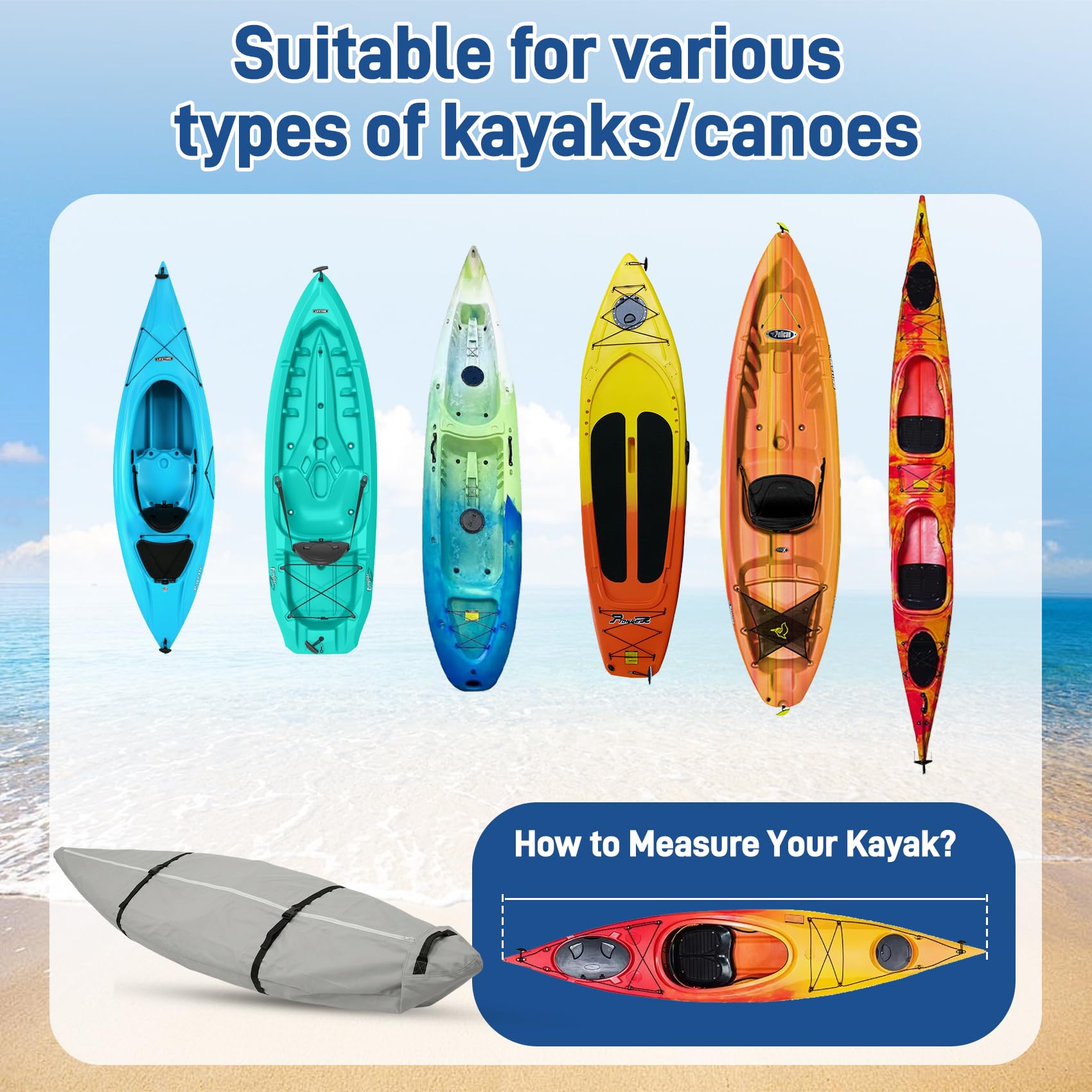 11 to 13 FT 600D Waterproof Kayak Canoe Cover with UV Protection