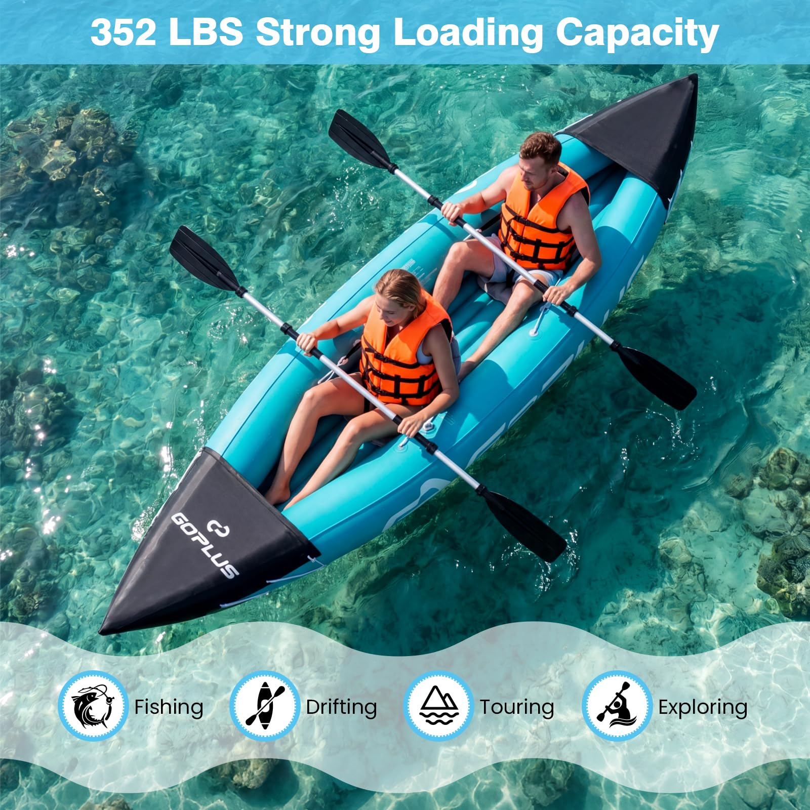 10.5 FT 2 Person Inflatable Tandem Touring Kayak with Paddles