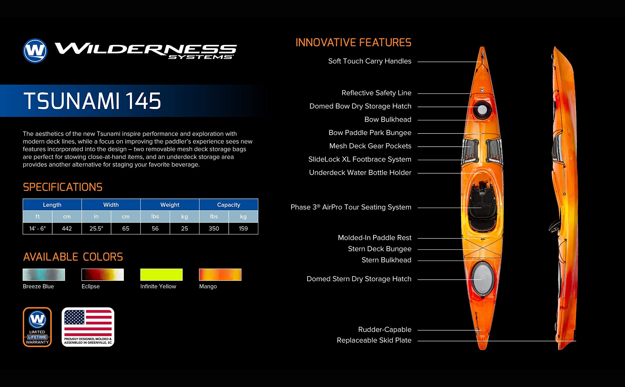14 ft Sit Inside Touring Kayak with Storage and Comfort Seating