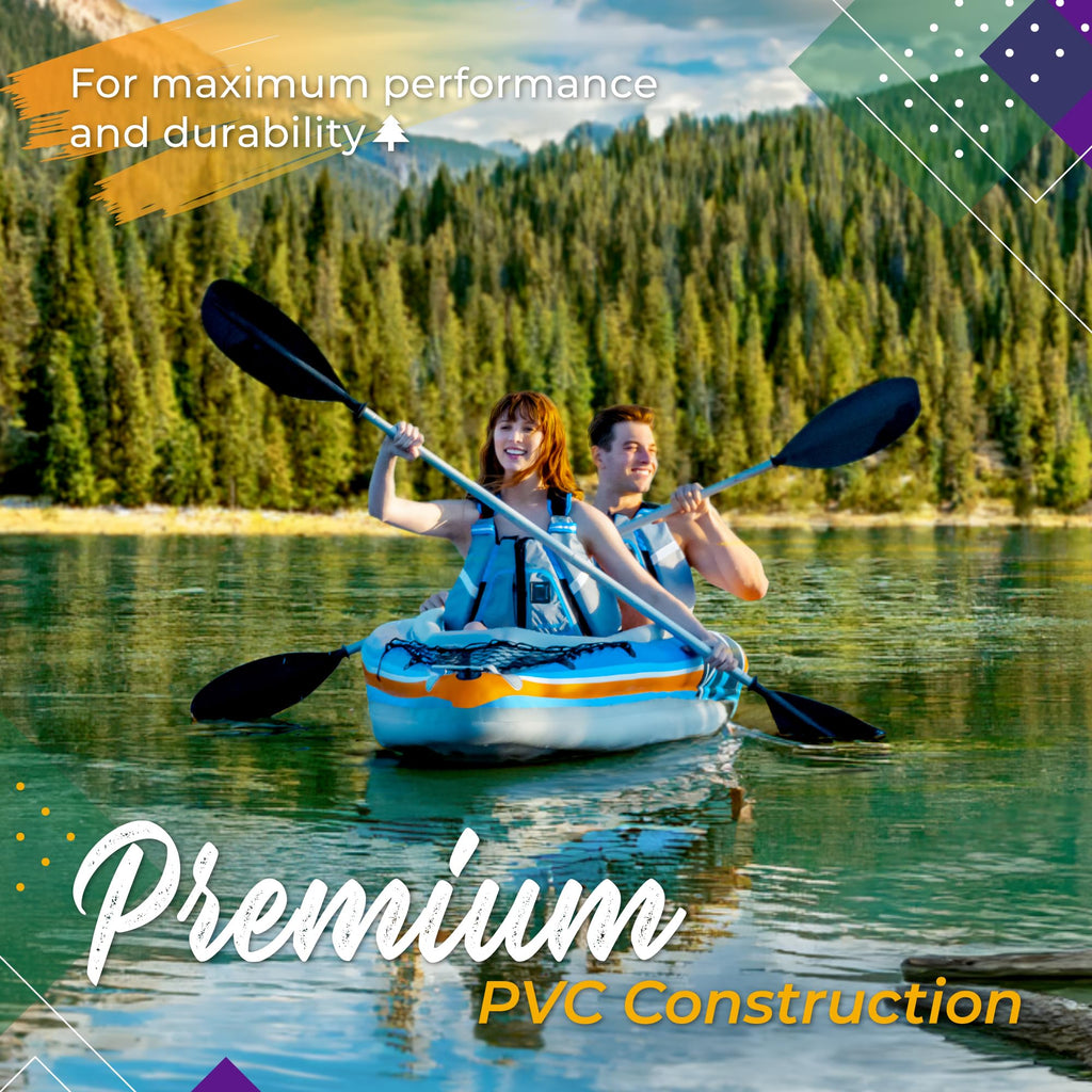Two Person Portable Inflatable Kayak with Oars Pump Bag for Lakes Rivers