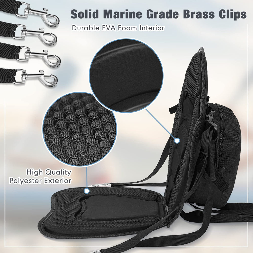 2 Pack Adjustable Padded Kayak Seats with Back Support and Storage Bags