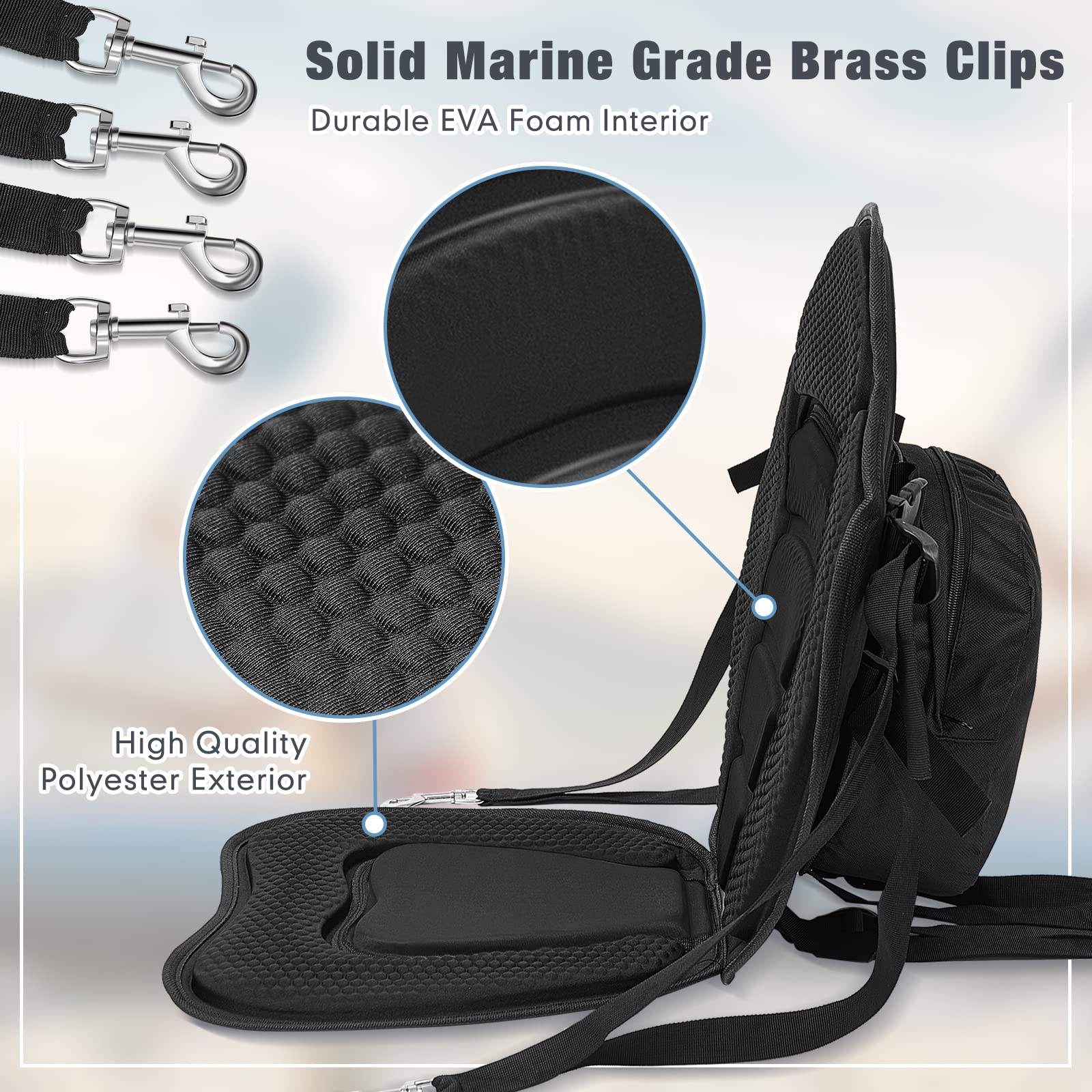 2 Pack Adjustable Padded Kayak Seats with Back Support and Storage Bags