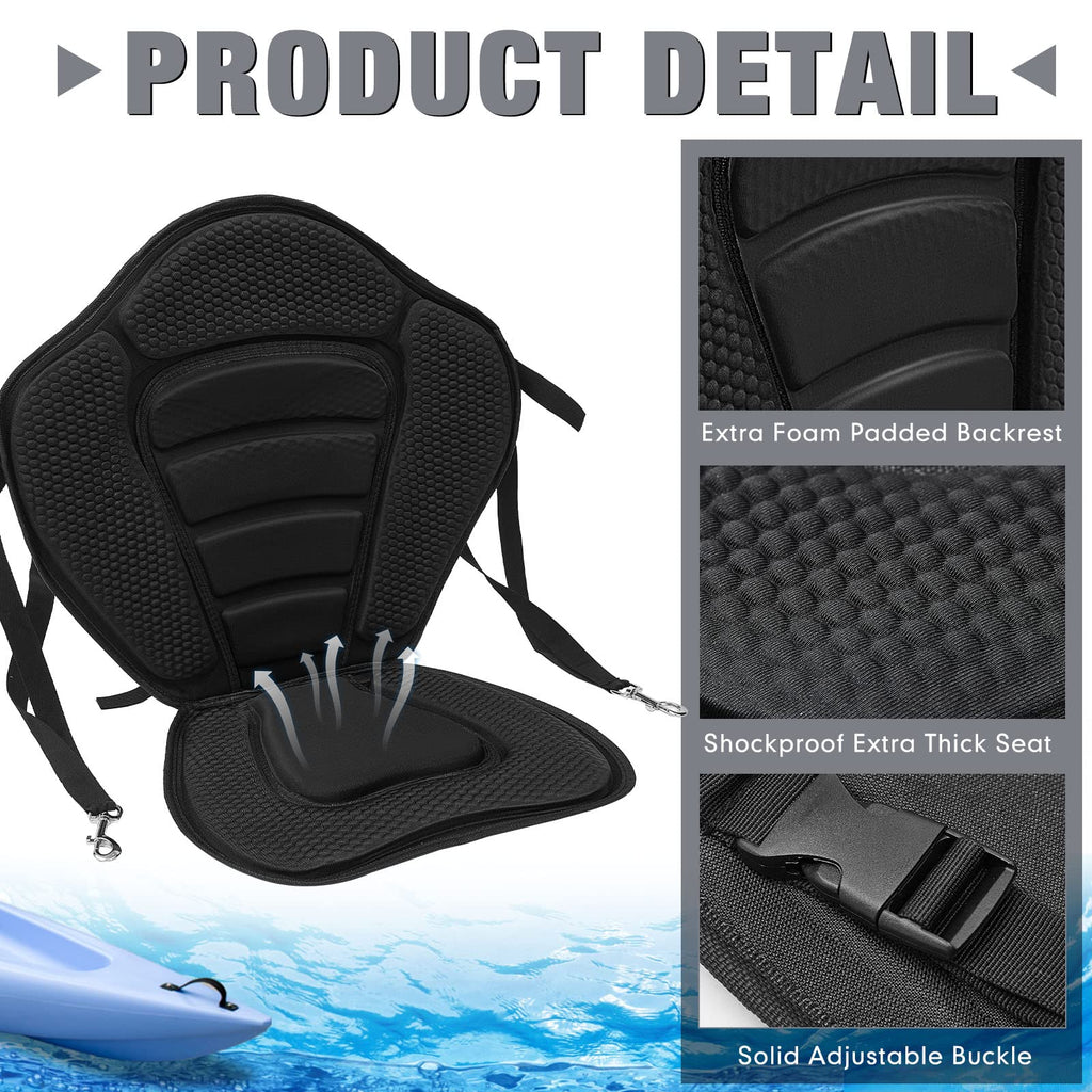2 Pack Adjustable Padded Kayak Seats with Back Support and Storage Bags