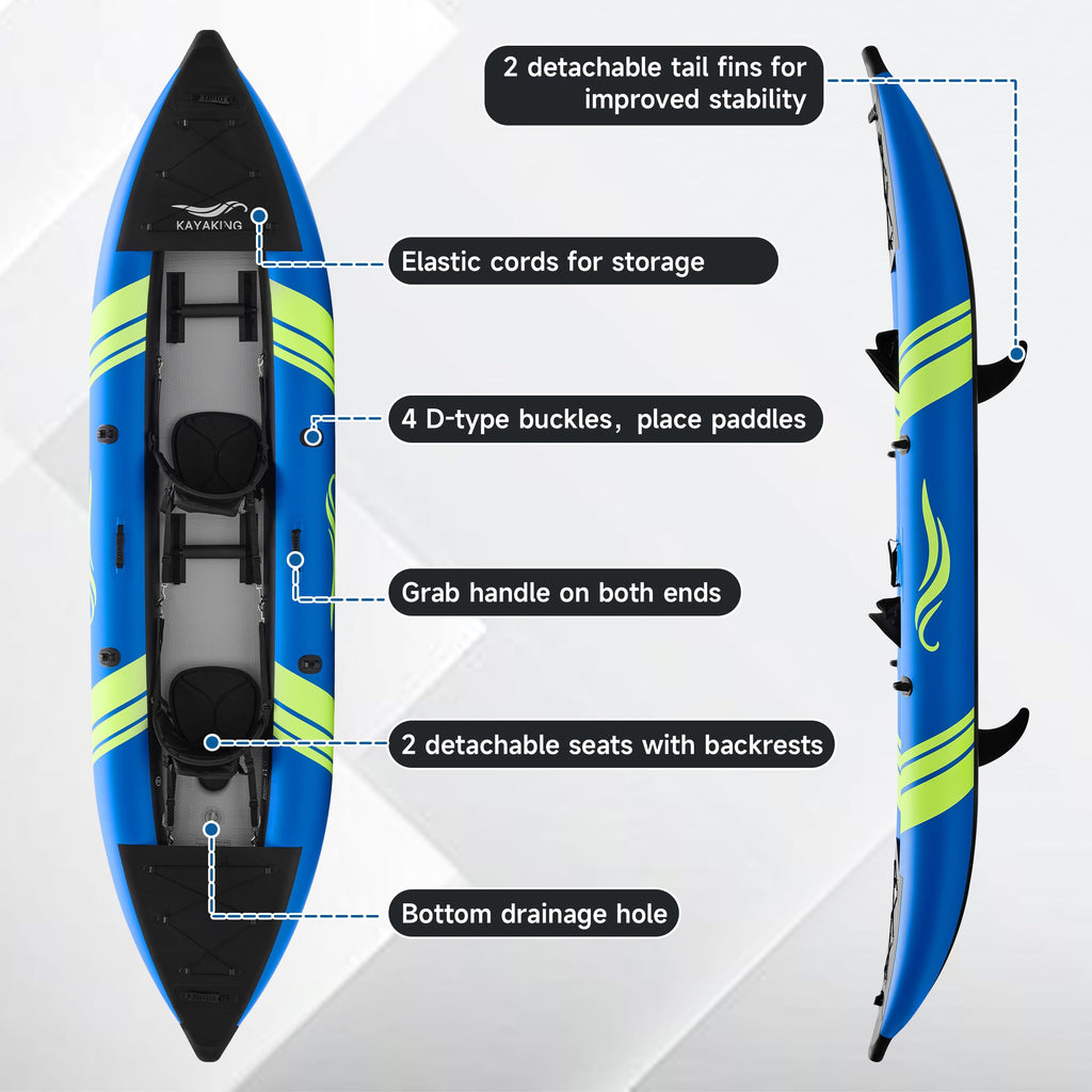 Portable 12 ft Two Person Inflatable Tandem Touring Kayak 507 lb Capacity