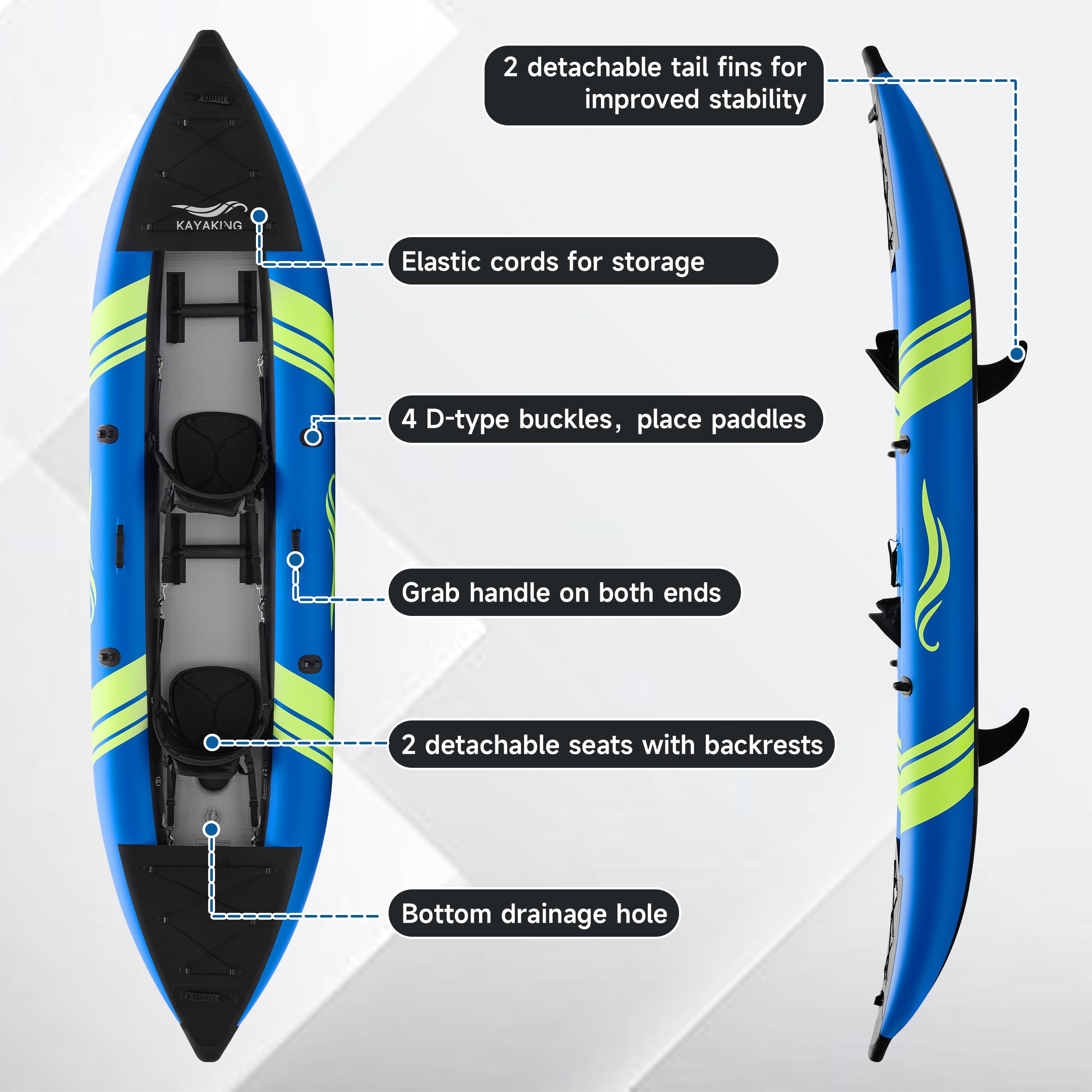Portable 12 ft Two Person Inflatable Tandem Touring Kayak 507 lb Capacity