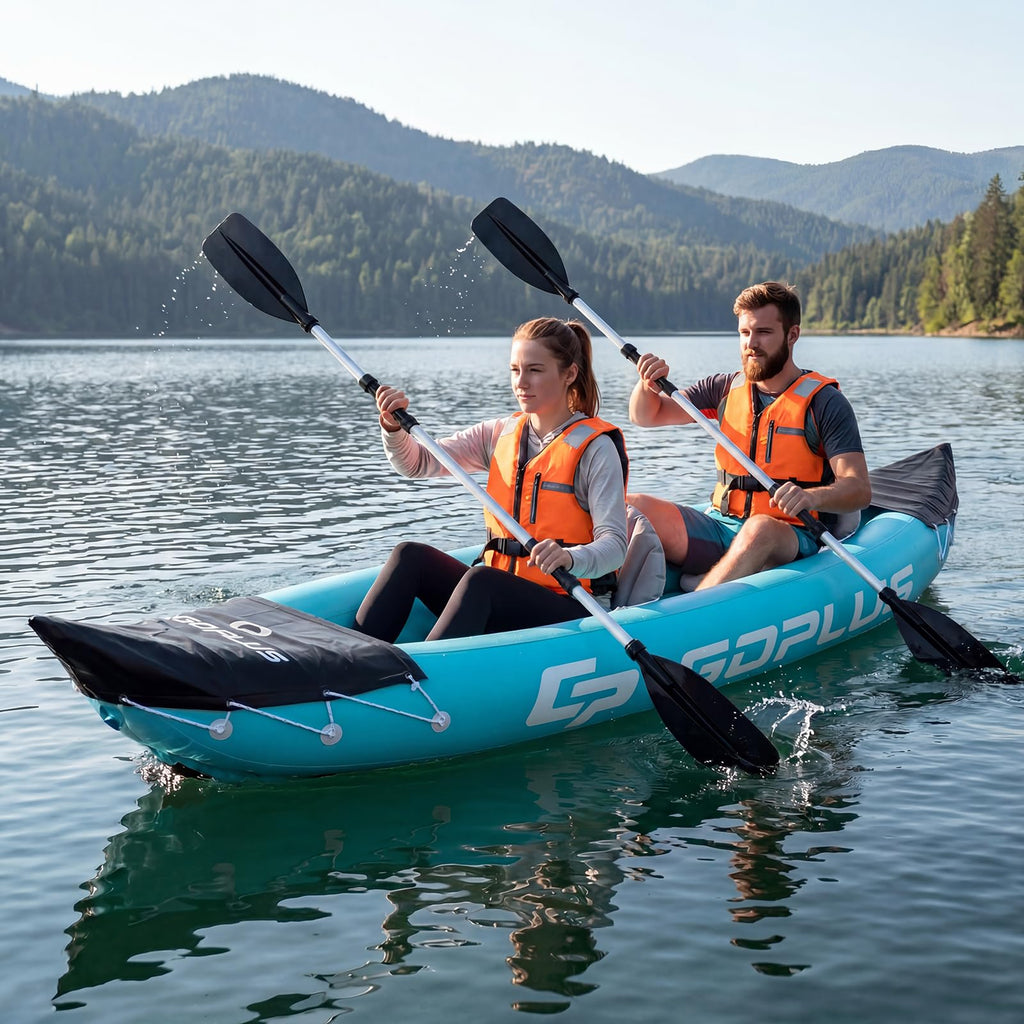 10.5 FT 2 Person Inflatable Tandem Touring Kayak with Paddles
