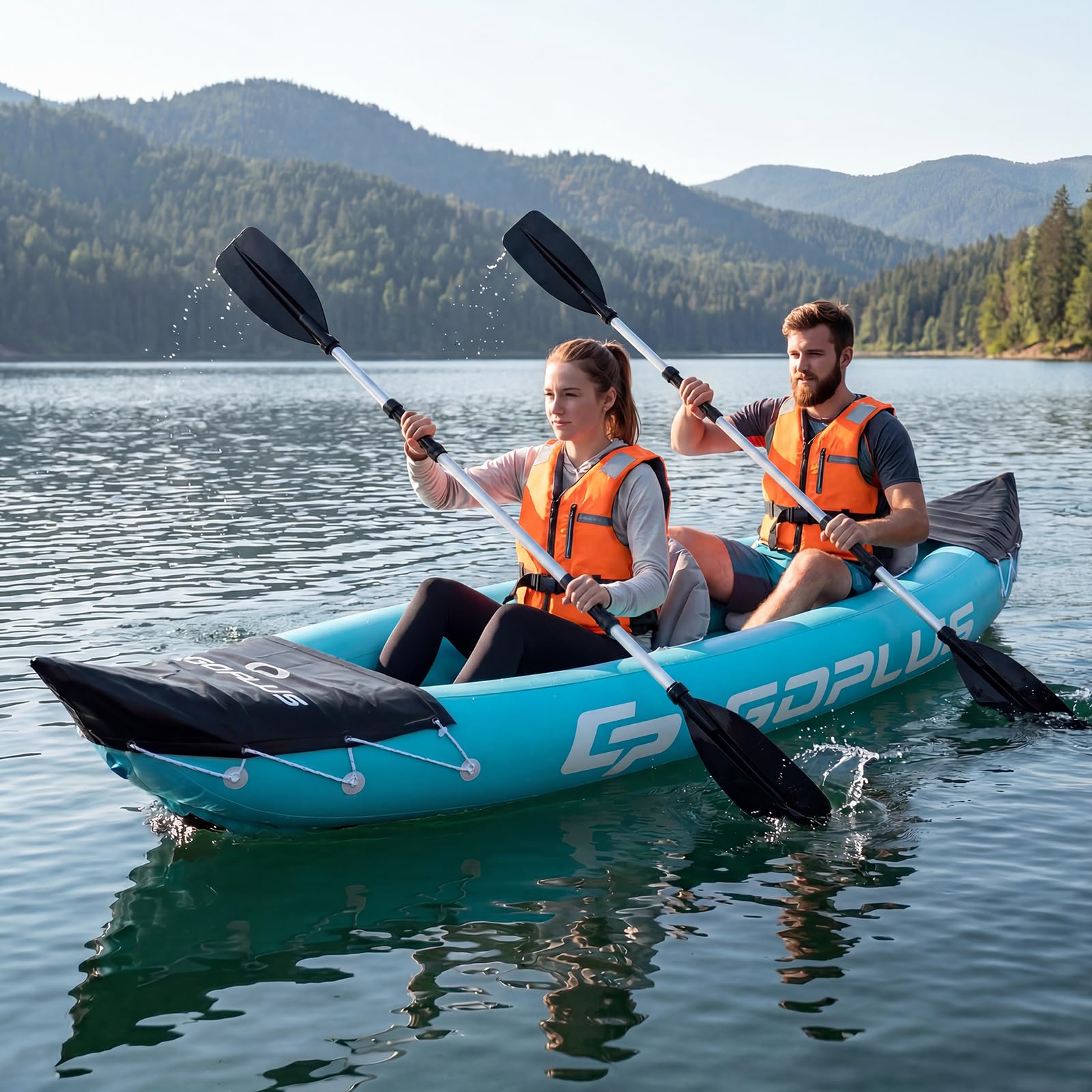 10.5 FT 2 Person Inflatable Tandem Touring Kayak with Paddles