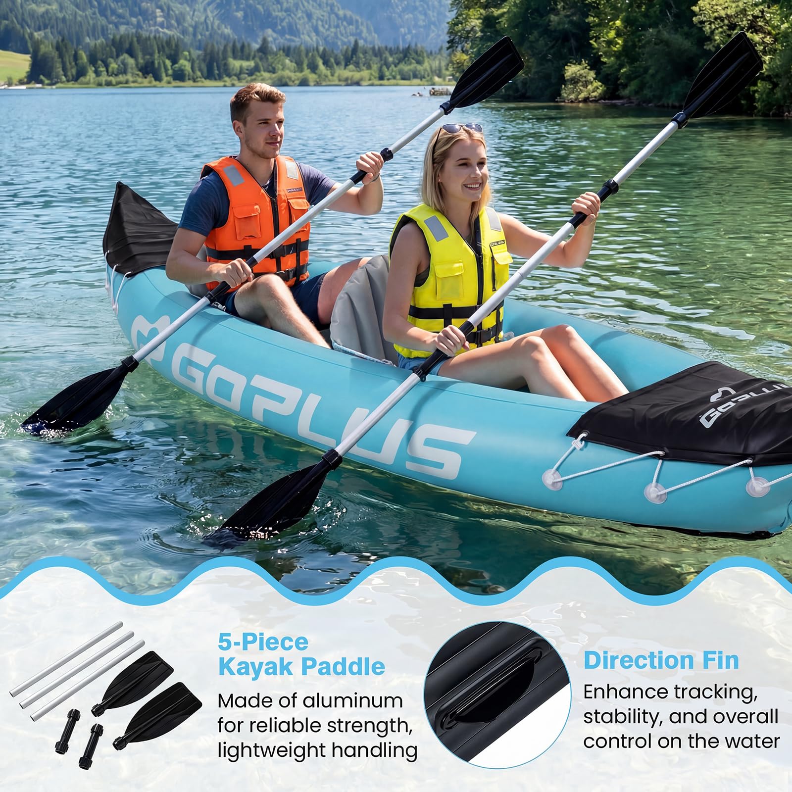 10.5 FT 2 Person Inflatable Tandem Touring Kayak with Paddles