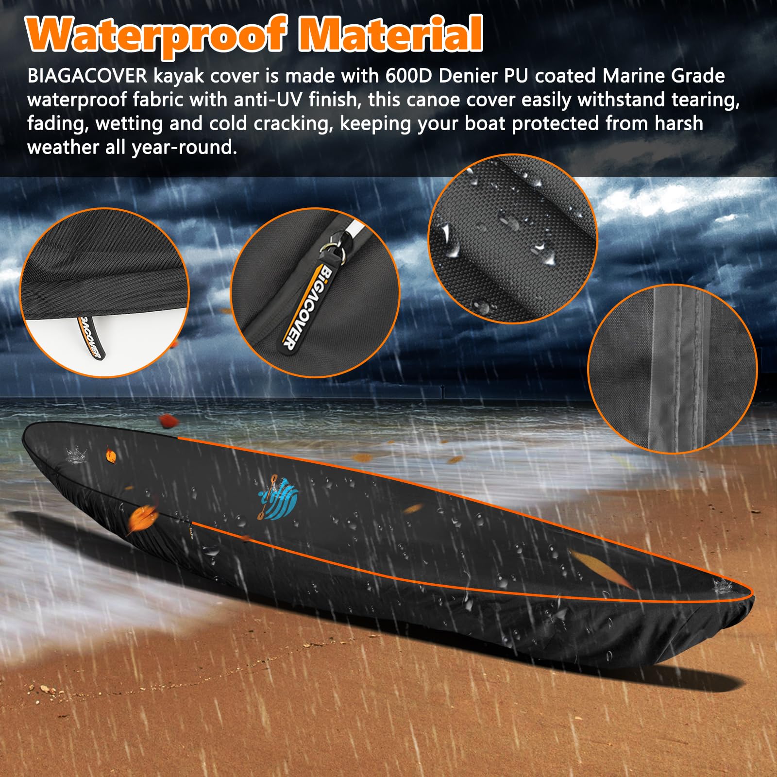 600D Waterproof Kayak Canoe Paddle Board Cover with UV Dust Protection