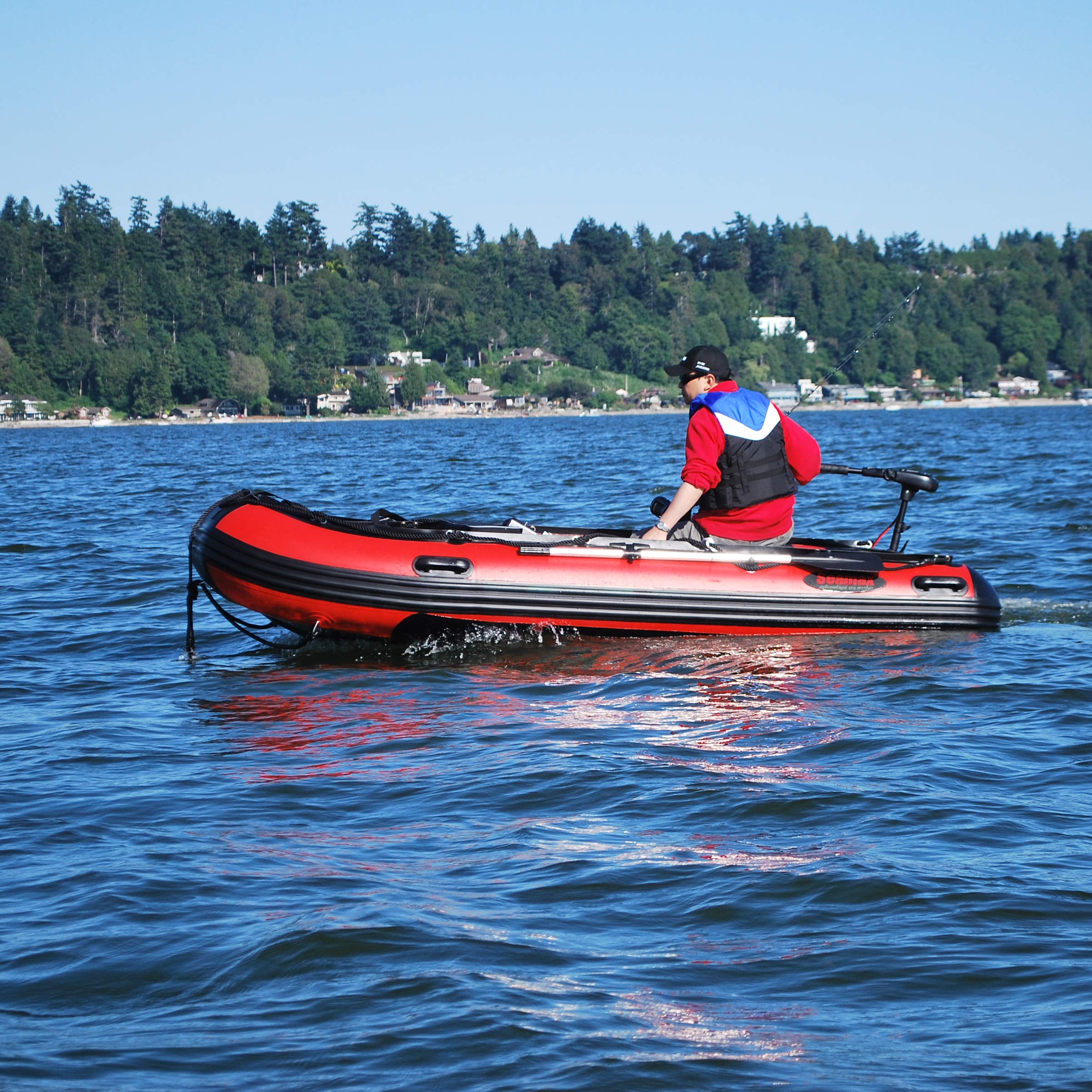 Red 12 ft Heavy Duty PVC Inflatable Boat for Six Person Fishing Cruising