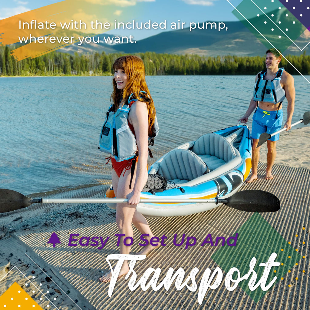 Two Person Portable Inflatable Kayak with Oars Pump Bag for Lakes Rivers