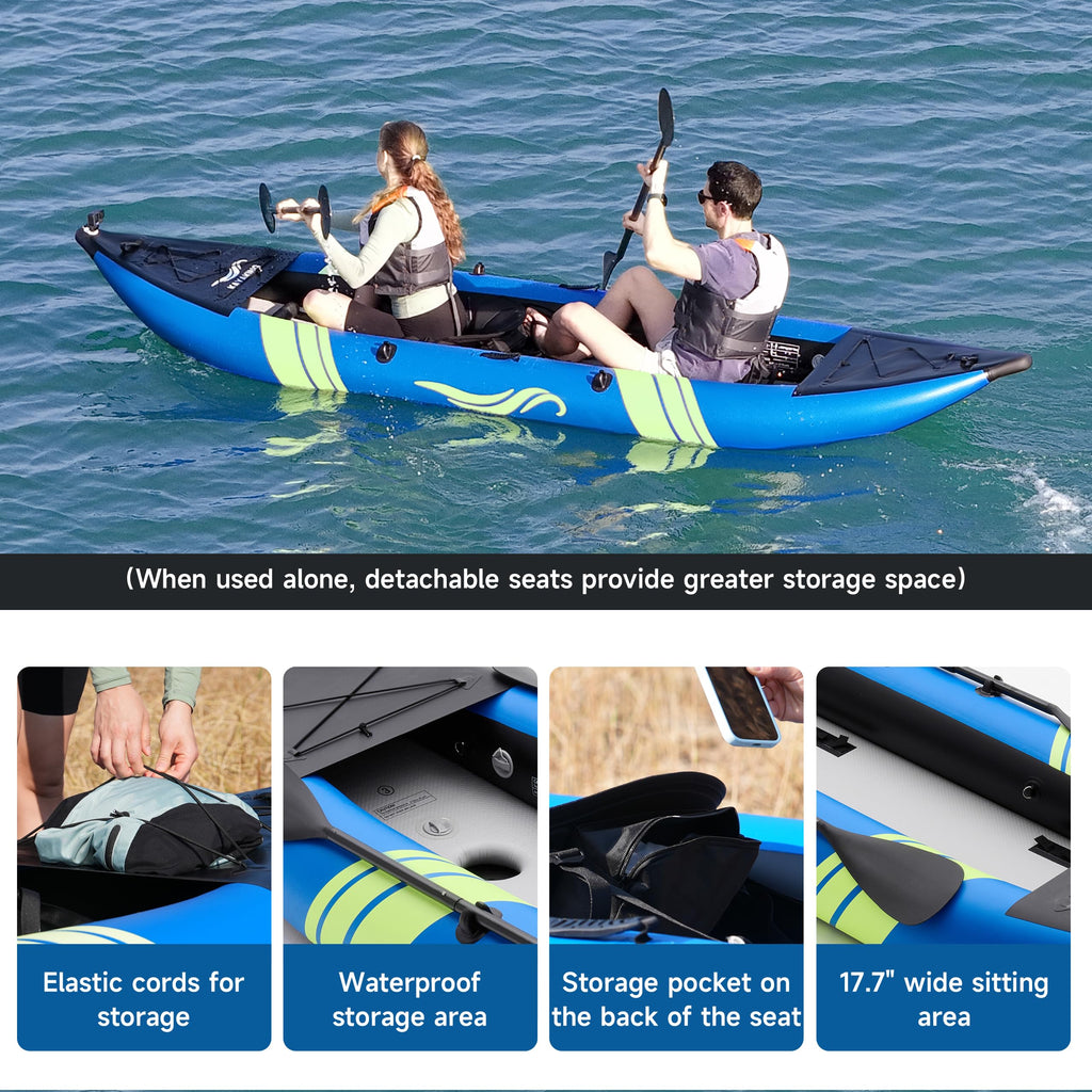 Portable 12 ft Two Person Inflatable Tandem Touring Kayak 507 lb Capacity