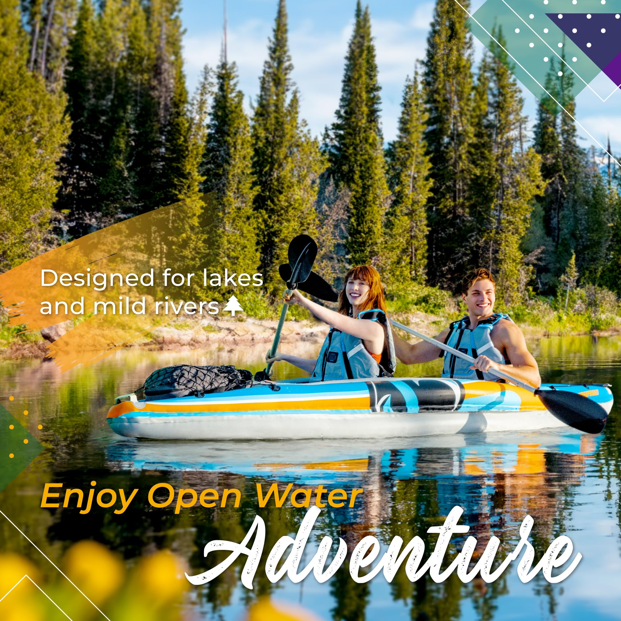 Two Person Portable Inflatable Kayak with Oars Pump Bag for Lakes Rivers